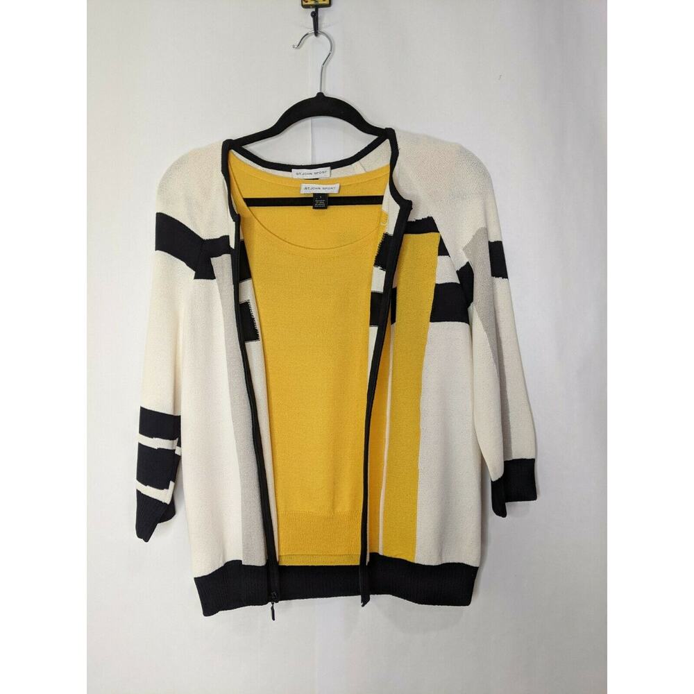 St. John Sport Women's Small Zip Up Sweater & Tank Yellow, Ivory, Black Knit